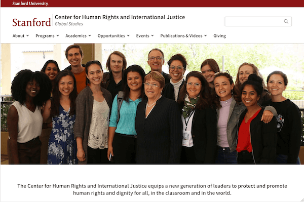Home page of the Center for Human Rights and International Justice website