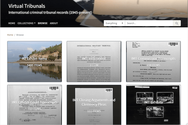 Browse page of the Virtual Tribunals Spotlight exhibit